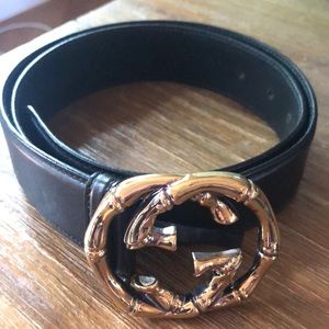 Black Gold Bamboo GG Buckle Belt